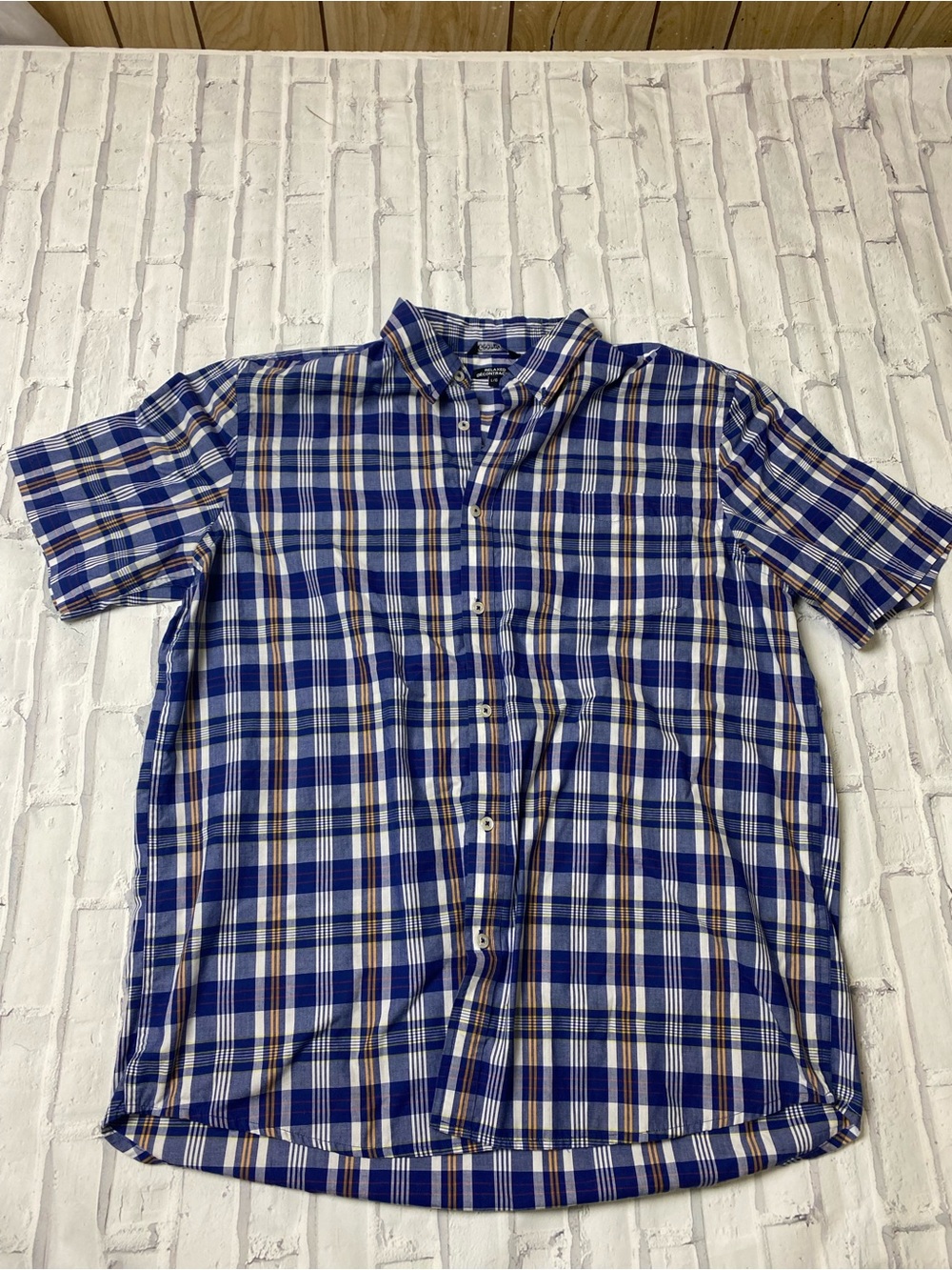 George Blue and White Plaid Short-Sleeve Button-Down Shirt